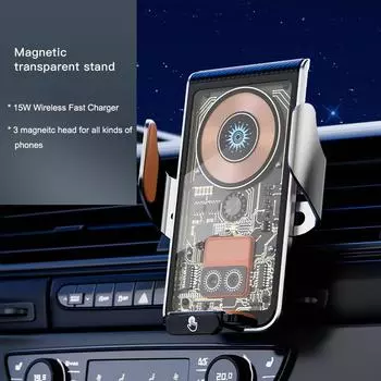Магнитное беспроводное автомобильное зарядное устройство 15 Вт, держатель для быстрой зарядки для Iphone14pro 14 13 12, автоматический зажим, вентиляционное крепление для Huawei Mate50pro as picture серебряный