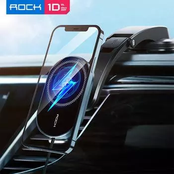 Магнитное беспроводное автомобильное зарядное устройство ROCK 15 Вт для iPhone 12 Pro Max, беспроводное зарядное устройство для быстрой зарядки, автомобильный держатель для телефона, GPS-кронштейн