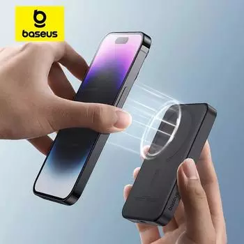 Магнитное беспроводное зарядное устройство Baseus Magsafe Mini Power Bank 5000 мАч для iPhone 15 Pro Max, проводная быстрая зарядка 20 Вт