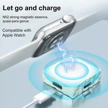 Магнитное беспроводное зарядное устройство для Apple Watch Mini Портативное зарядное устройство Type-C 8-контактный двойной интерфейс A чёрный