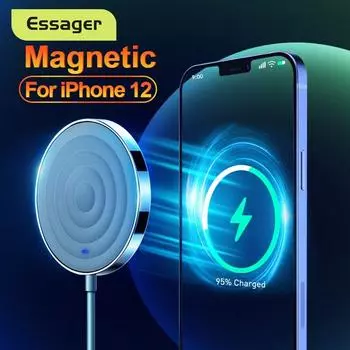 Магнитное беспроводное зарядное устройство Essager Qi 15 Вт для iPhone 12 Pro Max Mini Induction Fast Magic, адаптер для беспроводной зарядной панели белый