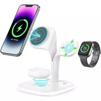 Магнитное беспроводное зарядное устройство, подставка для беспроводного зарядного устройства Magsafe 5 в 1, совместимая с iPhone 14/13/12/Pro/Pro Max/Mini, для Apple Watch Ultra/8/7/6 чёрный