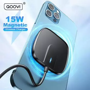 Магнитное беспроводное зарядное устройство QOOVI 15 Вт для iPhone 13 12 Pro Max Mini Qi, магнитная подставка для быстрой зарядки телефона 15W белый
