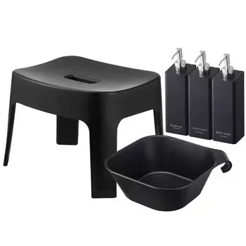 Магнитное кресло для ванны Yamazaki Jitsugyo, высота сиденья 25 см + магнит и крючок для горячего горшка + магнитный дозатор для бутылок, набор из 3 шт. [набор из 5 шт.] Tower Black 6926 5379