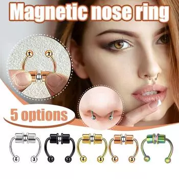 Магнитное ложное кольцо для носа из титановой стали, неперфорированное кольцо для носа, украшения для носа One Size золотой