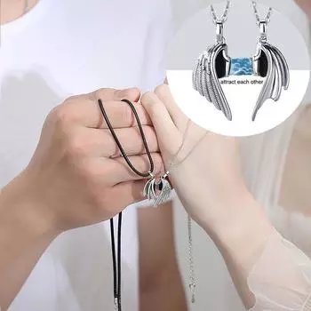 Магнитное ожерелье для пары Дьявол и Ангел привлекает влюбленных кожаная цепочка на ключицы One Size серебряный