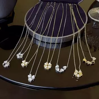 Магнитное ожерелье Douyin из титановой стали с цветком - легкая роскошная цепочка на ключицу из циркония для женщин X1084 золотой