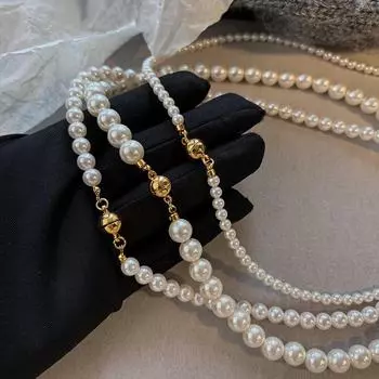 Магнитное ожерелье из белого жемчуга Millet для женщин - элегантный, универсальный дизайн ключицы 4mm золотой