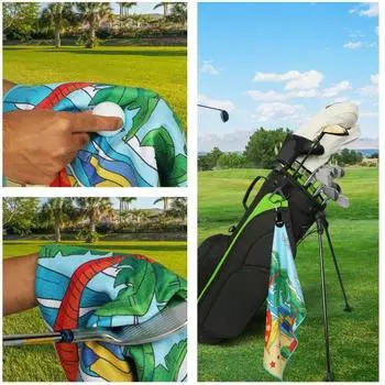 Магнитное полотенце для гольфа с мультяшным узором, вафельное полотенце для гольфа с карабином A