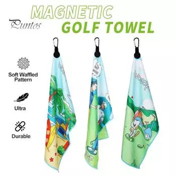 Магнитное полотенце для гольфа с рисунком из мультфильма, вафельное полотенце для гольфа с карабином для надежного крепления к сумкам для гольфа, тележкам, клюшкам A