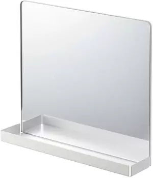 Магнитное зеркало и полка для хранения Yamazaki Jitsugyo 7139, цвет белый, приблизительно. Зеркало для входа в башню, Ш30 x Г6,7 x В26 см, простая установка, крючок для лотка в комплекте