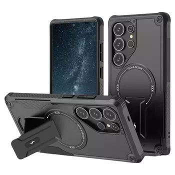 Магнитные аксессуары чехол для телефона Samsung Galaxy S25 Ultra S24 Plus A56 A55 A54 5G A15 A16 A14 A36 A35 жесткий прочный чехол-подставка for Galaxy S25 чёрный