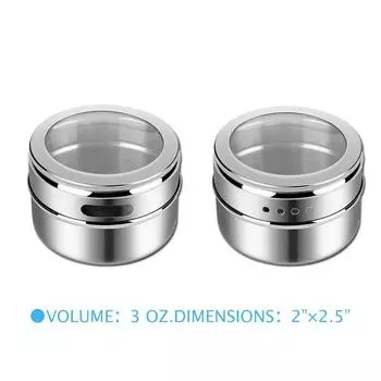 Магнитные банки для специй LMETJMA, банки для специй из нержавеющей стали с прозрачными крышками-шейкерами, банки для хранения специй и перца с этикетками для специй KC0050 светло-серый