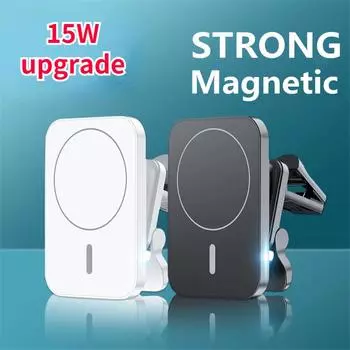 Магнитные беспроводные зарядные устройства 15 Вт, автомобильная вентиляционная подставка, держатель для телефона, станция быстрой зарядки для IPhone 12 13 Pro Max, зарядное устройство Macsafe QI белый