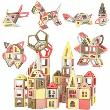 Магнитные блоки HIWO 128 шт. Магнитные игрушки Игрушки для девочек Магнитные игрушки Магнитные блоки Детские развивающие игрушки Для малышей и мальчиков Магнитные игрушки 3D головоломка