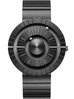 Магнитные часы с шарикоподшипником, кварцевые часы, минимализм, повседневные, водонепроницаемые, 44 мм, черный циферблат, черный браслет из нержавеющей стали [EUTOUR] мужские