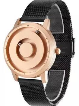 Магнитные часы с шарикоподшипником, кварцевые часы, минимализм, повседневные, водонепроницаемые, 40 мм, циферблат из розового золота, черный ремешок из нержавеющей стали, сетчатый ремень [EUTOUR]