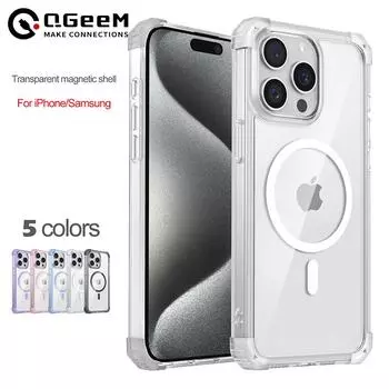 Магнитные чехлы с беспроводной зарядкой Magsafe для iPhone 15, 14, 13, 12 Pro Max, Samsung S22 S23 S24 Plus Ultra HD, прозрачный жесткий чехол iPhone 12 чёрный