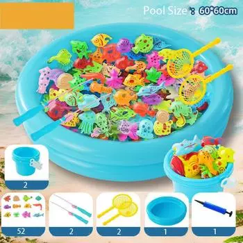 Магнитные игрушки для рыбалки в бассейне, 60 шт., игрушка для ванны с водяным столиком и удочкой, плавающая рыба, подарки для малышей от 3 лет и игрушки на открытом воздухе Square