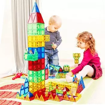 Магнитные плитки Строительные блоки Детский магнитный конструктор Монтессори развивающие игры Игрушки для детей