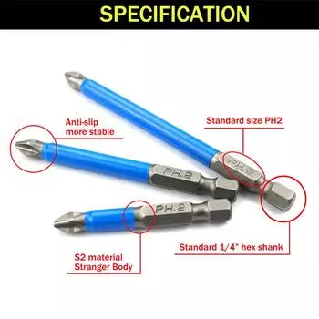 Магнитные противоскользящие электрические отвертки с шестигранным хвостовиком 1/4 дюйма, точность Ph2 A