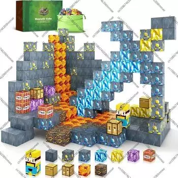 Магнитные строительные блоки Строительные магнитные блоки Mine World Магнитный строительный куб Детские сенсорные игрушки для мальчиков и девочек от 3 лет и старше DIY