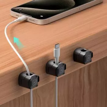 Магнитные зажимы для кабеля Держатель шнура Самоклеящийся Простая установка под столом Кабельный органайзер Держатель для проводов Держатель-органайзер 3pcs чёрный