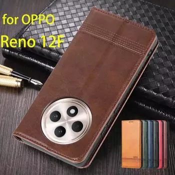Магнитный адсорбционный кожаный чехол для OPPO Reno12 F FS / Reno 12F 12Fs 4G 5G Flip Cover Защитный чехол Capa Fundas Coque Reno12 FS&Only Case
