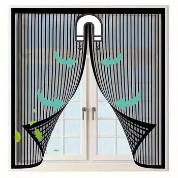 Магнитный экран для двери, сетчатый экран, магниты, занавеска, полосатая магнитная противомоскитная сетка, оконная магнитная присоска 100 x 120cm чёрный