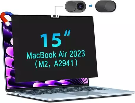 Магнитный экран конфиденциальности для MacBook Air 15 дюймов(2023-2024, чип M2/M3) - A2941 A3114, антишпионский фильтр безопасности для 15,3-дюймового MacBook Air for MacBook Air 15 Inch