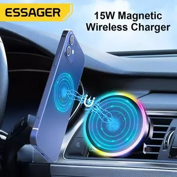 Магнитный автомобильный держатель для телефона Essager, беспроводные зарядные устройства, автомобильное зарядное устройство для Samsung iPhone 13 Pro Max, универсальный держатель для iPhone 12 Outlet type чёрный