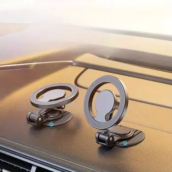 Магнитный автомобильный держатель для телефона из цинкового сплава, вращающийся на 360 градусов - круглый складной металлический дизайн, настенное крепление, автосовместимый, не водонепроницаемый чёрный