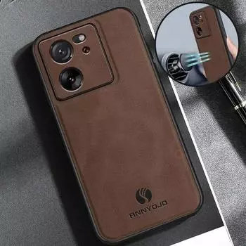 Магнитный автомобильный держатель из овчины с поддержкой магнитного кожаного чехла для Xiaomi Mi 13t Pro 5g Mi13t 13tpro, роскошный мужской деловой винтажный чехол на заднюю панель For Mi 13t темно-зеленого