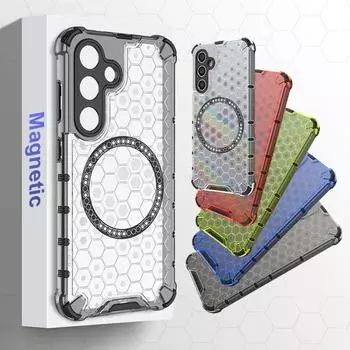 Магнитный беспроводной зарядный бронированный чехол Airbag для Samsung Galaxy S23 S24 Plus Ultra FE A35 A55 5G PC TPU резиновый противоударный чехол For S23 чёрный