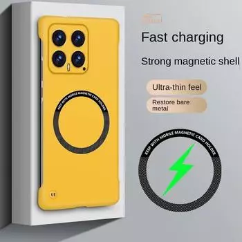 Магнитный безрамочный жесткий чехол Magsafe для телефона Xiaomi 14 Pro 14 Mi 13T Pro 13 T 12S Ultra Pro 12 Lite 11 11i, противоударный чехол с беспроводной зарядкой For Xiaomi 11 Ultra жёлтый