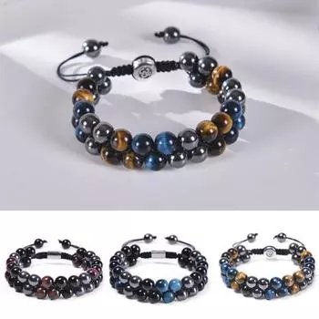 Магнитный браслет 8 мм, круглые бусины, двухслойные плетеные из натурального камня тигрового глаза, регулируемый подарок, мода D