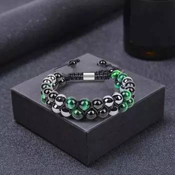 Магнитный браслет 8 мм круглые бусины двухслойные плетеные из натурального камня тигровый глаз регулируемый подарок C