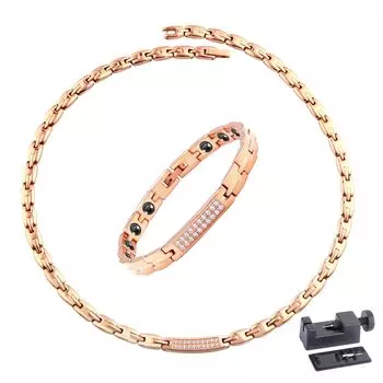 Магнитный браслет и ожерелье из чистого титана, гематитовый браслет для снятия статического электричества [Hachi] для женщин розового золота
