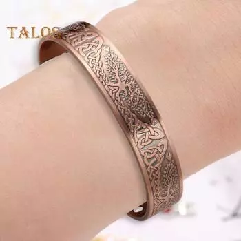 Магнитный браслет из чистой меди с открытой застежкой-манжетой с 18 лечебными магнитами Древо жизни, винтажный ювелирный подарок для мужчин и женщин красный/бронзовый