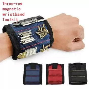 Магнитный браслет с сильными магнитами для удержания винтов, гвоздей, сверл, ремонтный комплект, органайзер для хранения, портативная спортивная магнитная сумка для инструментов чёрный