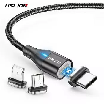 Магнитный быстрый кабель Micro USB для зарядки телефона Android-кабель для передачи данных Проводное магнитное зарядное устройство для мобильных устройств 3A Type-C Cable + Plug чёрный