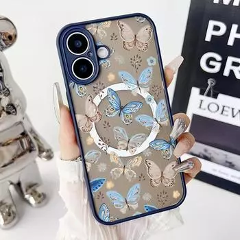 Магнитный чехол-бабочка в китайском стиле для iPhone 16 Pro 15 14 Plus 13 12 Pro Max 11, ударопрочный, прозрачный, с мягкими краями, акриловый, жесткий, защитный чехол для линз iPhone 16 чёрный