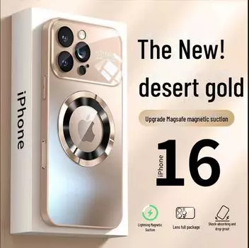 Магнитный чехол Desert Gold Frosted для Apple iPhone 16 Pro Max с большим окном и защитным дизайном iPhone11 розовый