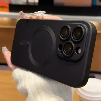 Магнитный чехол для беспроводной зарядки Magsafe для iPhone 15 14 13 12 11 Pro Max XS X XR 7 8 Plus, матовый мягкий силиконовый стеклянный защитный чехол для объектива For iPhone 12 Pro серебряный