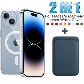 Магнитный чехол для беспроводной зарядки Magsafe для iPhone 15 13 14 12 11 Pro MAX Mini XR XS Plus, кожаный чехол-кошелек с держателем для карт For iPhone15