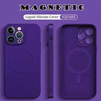 Магнитный чехол для беспроводной зарядки Magsafe для iPhone 15 14 13 12 11 Pro Max X XR XS 15 Plus, мягкий жидкий силиконовый полный защитный чехол iPhone 14 Pro Max вино красного