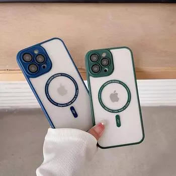 Магнитный чехол для беспроводной зарядки Magsafe для iPhone 15 14 Plus 13 12 11 Pro Max, защита объектива, бампер из ТПУ, акриловая задняя крышка For iPhone 12