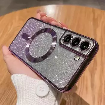 Магнитный чехол для беспроводной зарядки Samsung Galaxy S24 S21 Fe S23 S22 Ultra Plus для Magsafe Gradient Glitter Cover Samsung S21 чёрный