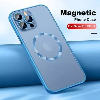 Магнитный чехол для беспроводной зарядки со стеклянными линзами для iPhone 14 Plus 13 Pro MAX 12, силиконовый бампер ярких цветов, прозрачный чехол для ПК For iPhone 11 красный