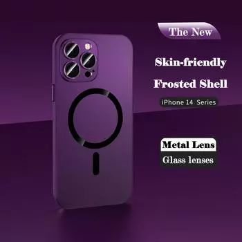 Магнитный чехол для iPhone 14 13 Pro Max, стеклянное кольцо для объектива, алюминиевый металлический каркас, бампер для беспроводной зарядки Magsafe For iPhone 12 чёрный